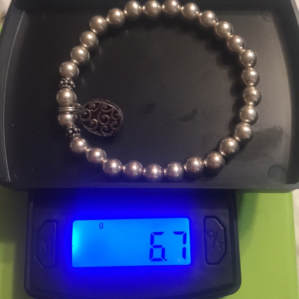 Sterling Silver beaded bracelet with red dangle - Picture 5 of 5